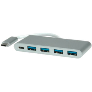 Hub 4-porta USB3.0 + USB-C (PD), USB-C kabel, 0.1m